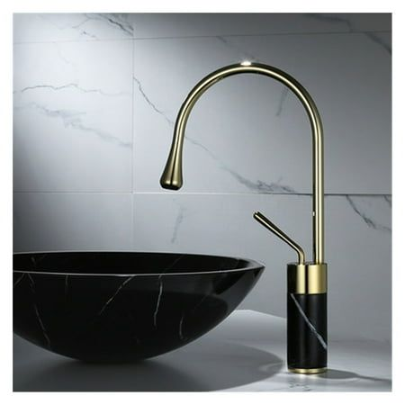 Bathroom Faucet Brushed Gold Basin Faucet Brass and Marble Sink Mixer Tap Hot Cold Sink Faucet Bathroom Lavotory Faucet, Blue