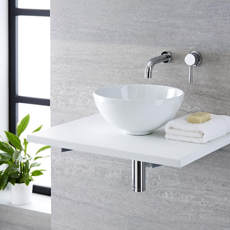 Milano Irwell – White Modern Round Countertop Basin with Wall Mounted Mixer Tap – 320mm x 320mm