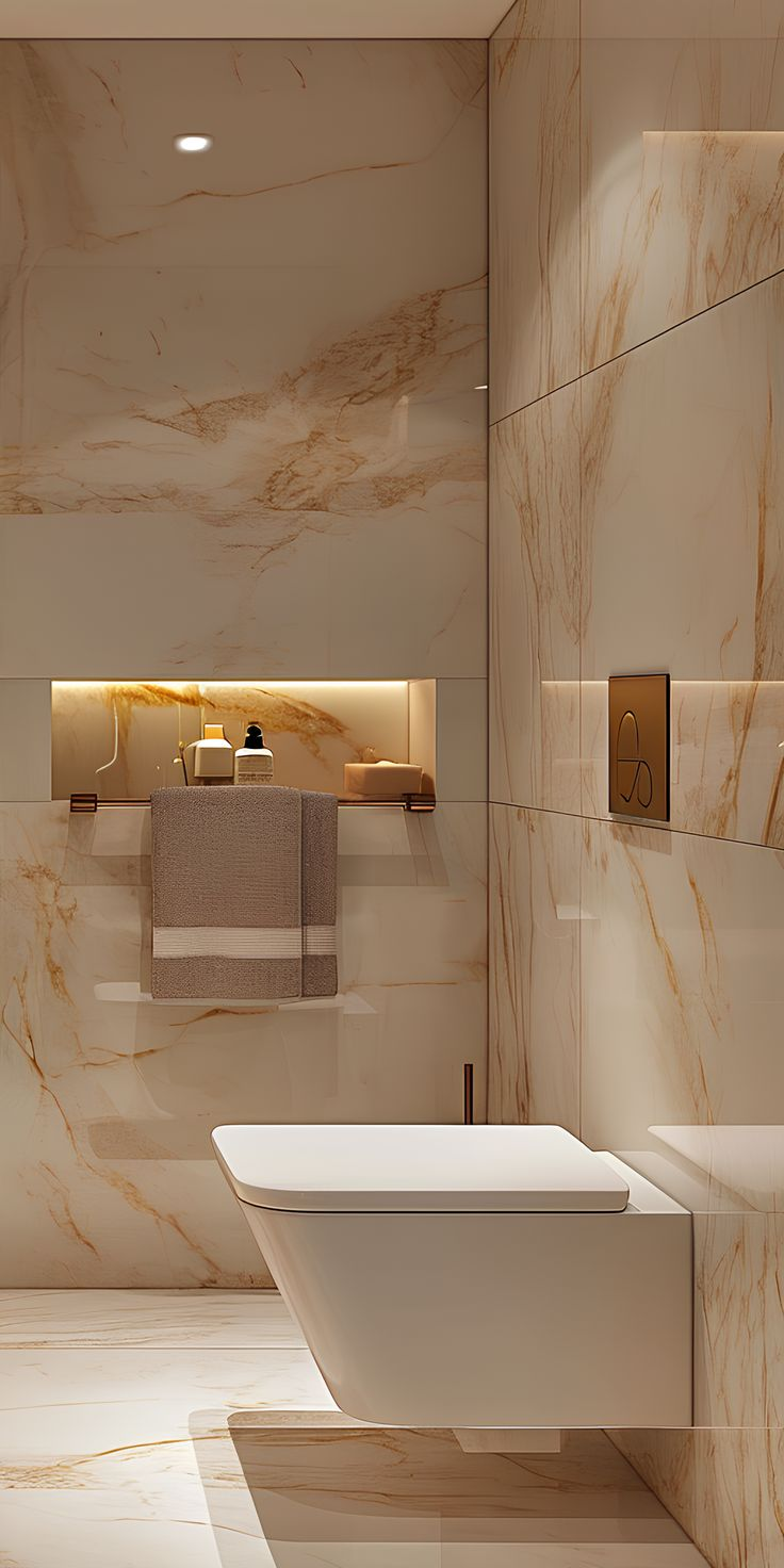 The marble bathroom boasts high-end fixtures and a spacious walk-in shower